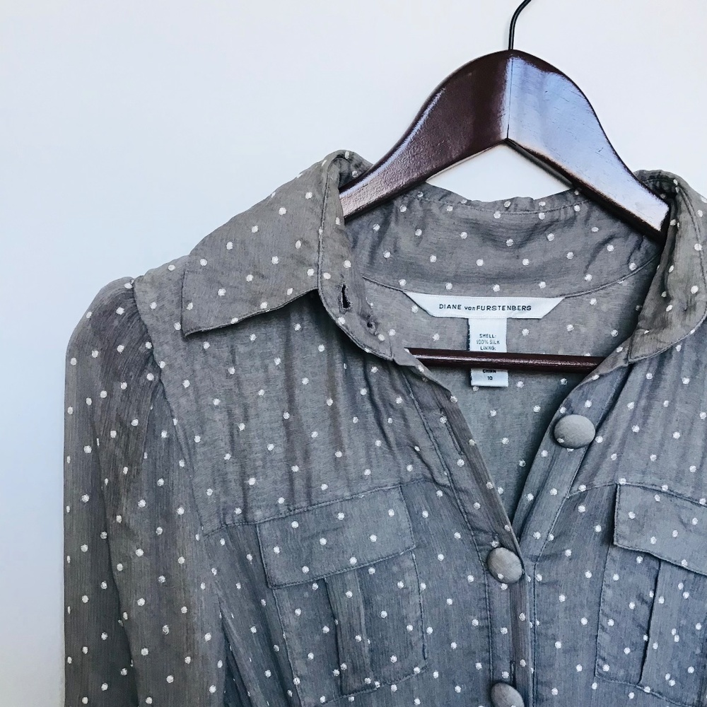 DIANE VON FURSTENBERG size 10 semi sheer silk vintage shirt dress - Picture 2 of 7